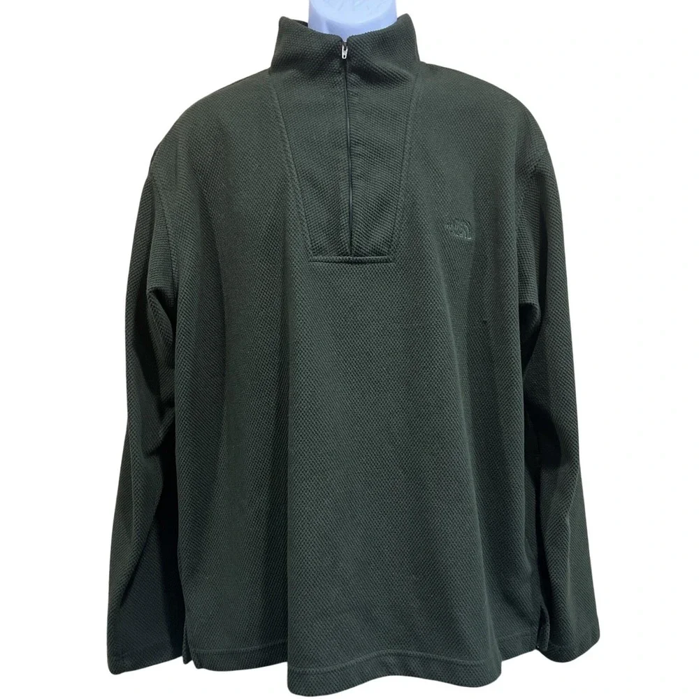 North Face Mens Quarter Zip Pullover‎ Sz L Olive Waffle Knit Mock Thermal Fleece